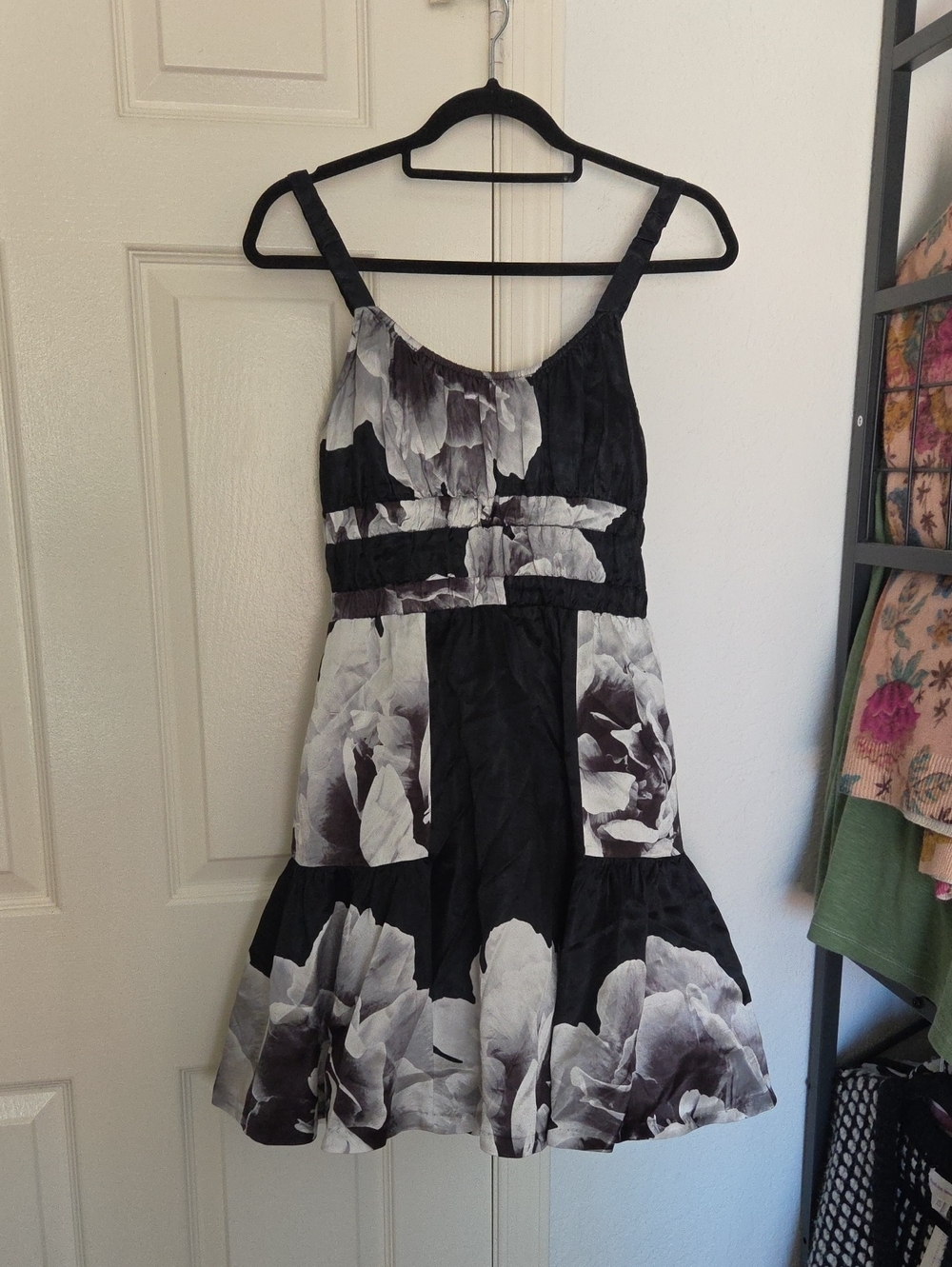 Anthro Hope for Flowers By Tracy Reese Black & White Floral A-Line Dress Medium